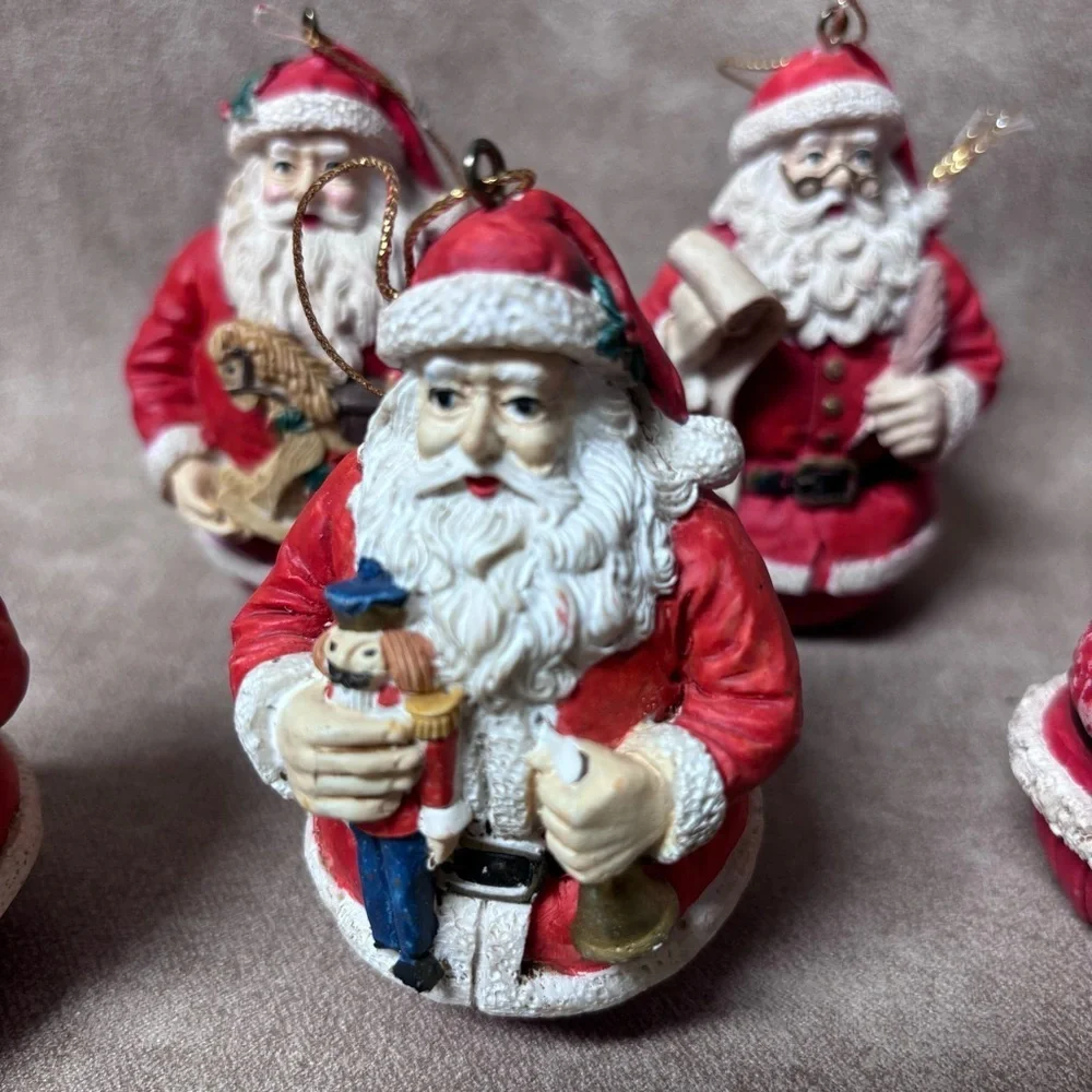 Lot of (6) VTG Jaimy Santa Claus Christmas Tree Hanging Ornament Round Bottom
